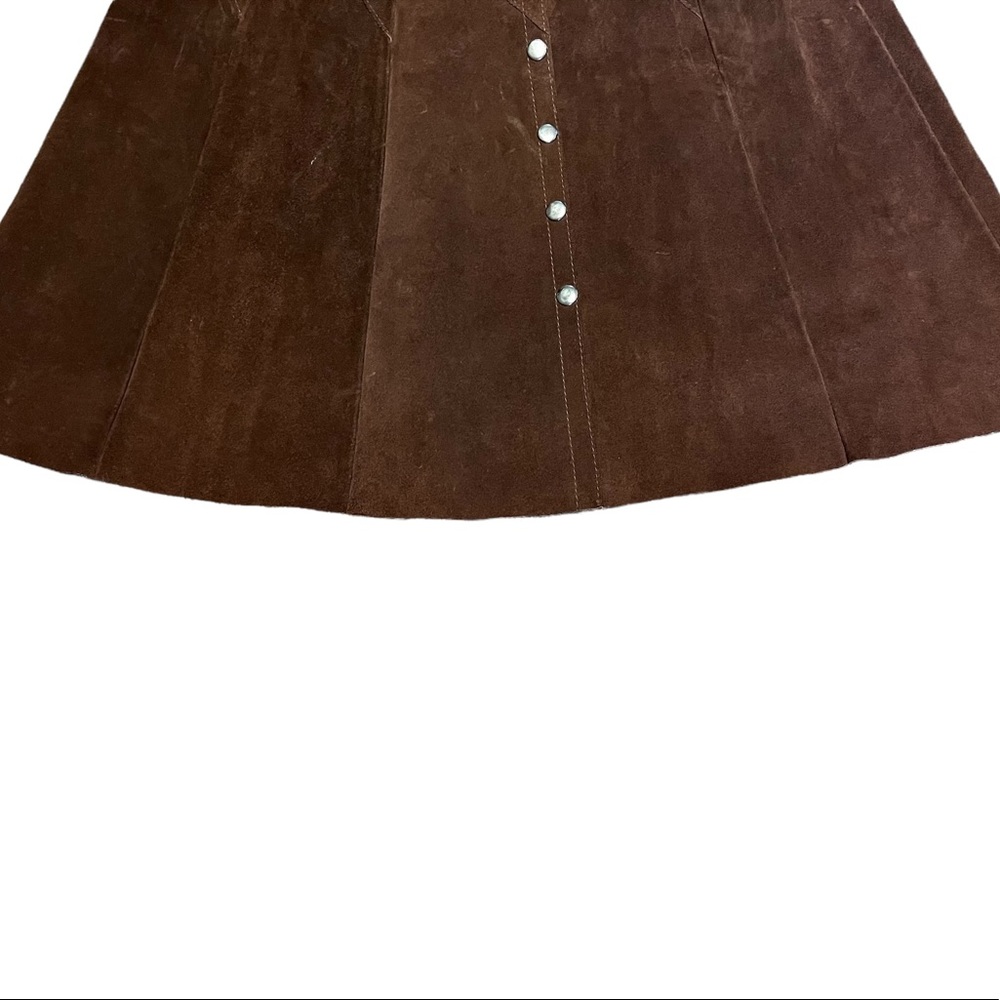 Vintage 1970 Bergman’s brown leather suede A line pleated  button front … - Picture 3 of 12